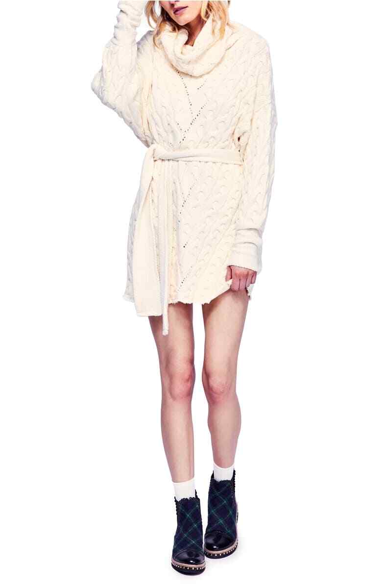 Free People for The Love of Cables Sweater Dress - Ivory/Cream Xs