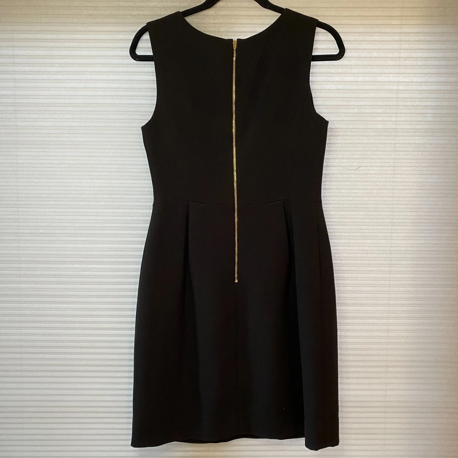 Vestito donna Kate Spade taglia 6 sartoriale aderente e svasato piccolo nero foderato oro det