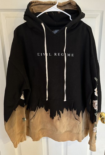 Civil Regime Hoodie Black Peach Brown Tie Dye Embroidered Peach Roses Size XL | eBay