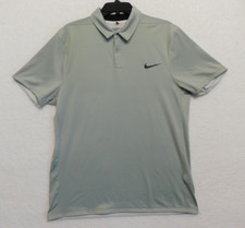 Nike Golf Polo Shirt LARGE Gray Modern Fit Wicking Stretch Vented Snap Front