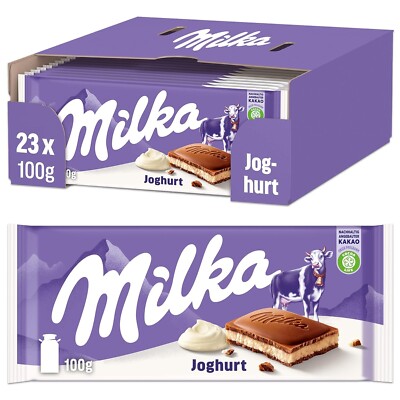 (Pack of 23) Milka Alpine Milk Yoghurt Joghurt Chocolate Bars 23x100g /Full Box
