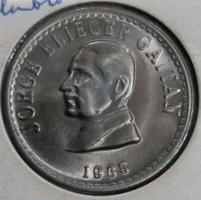 1965 COLOMBIA     COIN,     50  CENTAVOS   Cents 1965  Appears AU or UNC