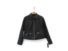 Autograph Leather Jacket Ladies Uk 10 Black With Tags Full Zip Biker Mid Length