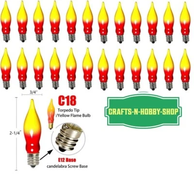 CRAFTS-N-HOBBY-SHOP Lot of 25 Red/Yellow Flame Candle Lamp Light Bulbs 7 watts /120 volts/E12 Base