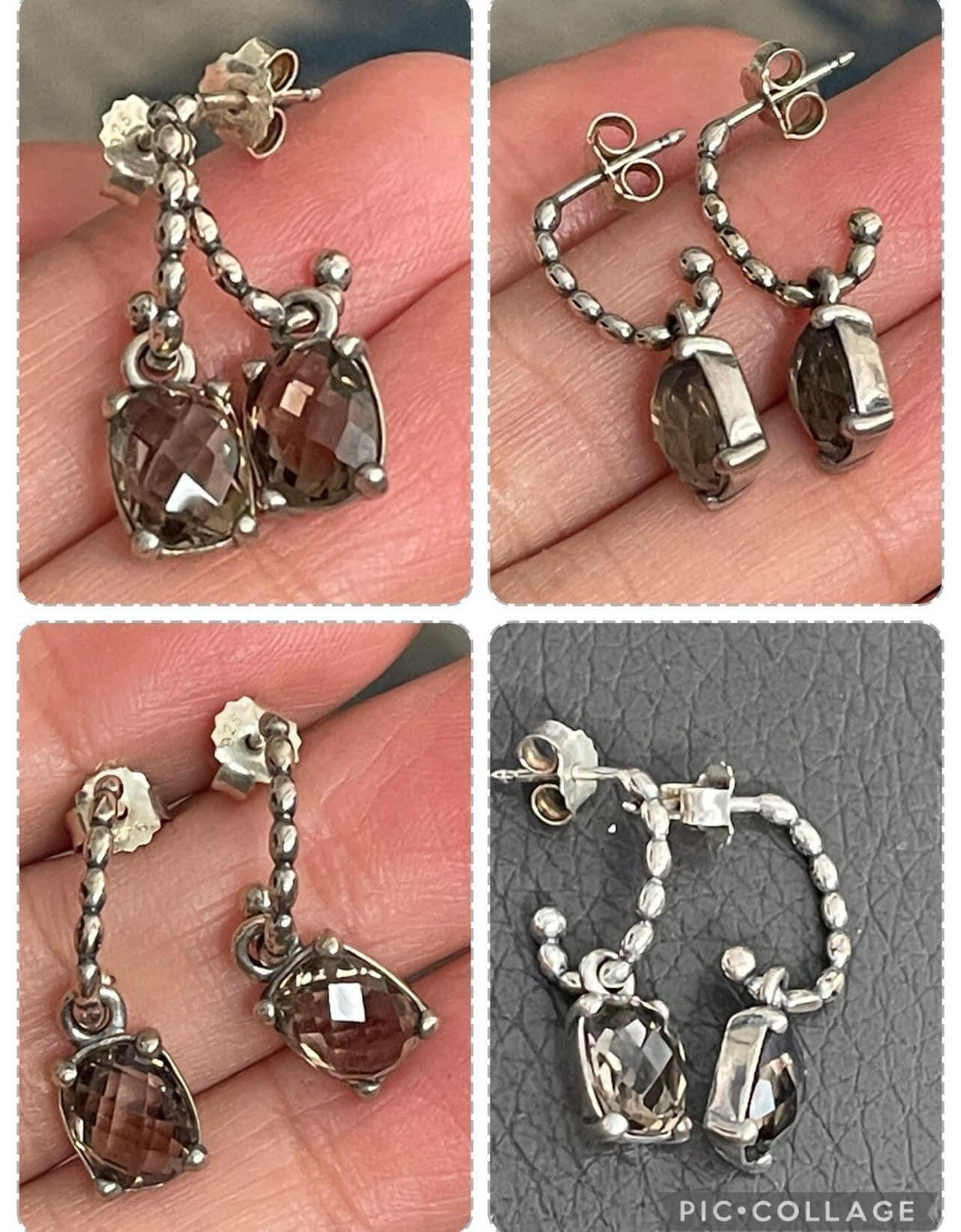 Pandora Retired Smokey Quartz Earrings Rare Stylish Design