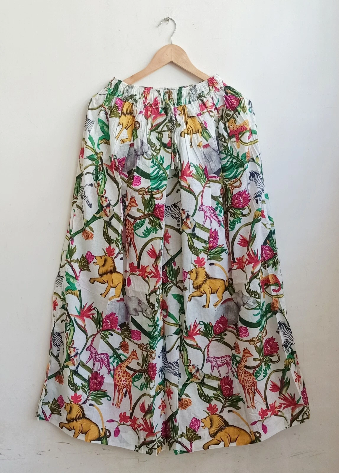 Indian White Animal Print Skirt Yellow Cotton Long Skirt Free Size Beach wear