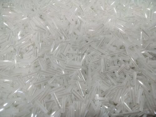 Glass Bugle Bead, Opaque, Lustered White, 9x2mm, Hole 0.5mm, 25 grams. - Bild 2 von 2