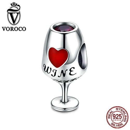 VOROCO 925 Sterling Silver Wine Glass Charms with High polish fit Charm Bracelet - Picture 1 of 12