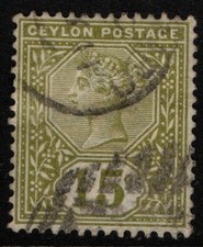 Ceylon 1886 Queen Victoria 15c Fifteen cents sage green SG196 Used