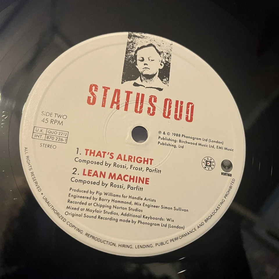 [ROCK/POP]~EXC 12"~STATUS QUO~Ain't Complaining~That's Alright~Lean~{1988~UK IMP - Image 4 of 4