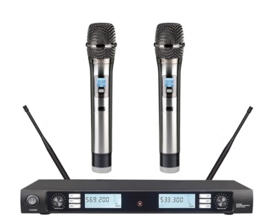 Dual Wireless Dual Handheld Microphone System Vocal Karaoke DJs FCC Compliance