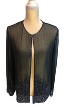 Rare Marina Brester Black Sheer Beaded Formal Jacket Sz M Elegant Perfect Cond.