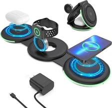 3 in 1 Magnetic Foldable Wireless Charging Station,Folding Charger Dock Stand