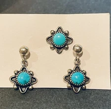 VTG NATIVE AMERICAN WHEELER MFG. STERLING SILVER TURQUOISE 3 EARRINGS SIGNED