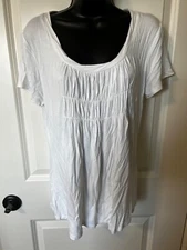 NWT KENAR L TOP TEE WHITE GATHERED FRONT ROLL EDGE SOFT T-SHIRT NEW