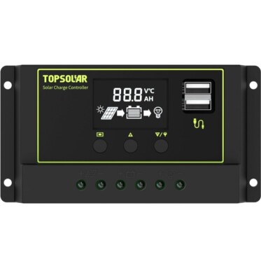 TOPSOLAR - 20A 12V/24V PWM Solar Charger Controller / LCD Display for AGM, Gel