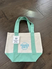 NEW TRADER JOE'S MINI CANVAS TOTE BAG - PASTEL - GREEN - READY TO SHIP!