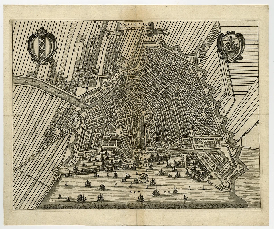 Antique Map-Topography-Amsterdam as situated in 1963-Netherland-Commelin-1726 - Image 2 of 4