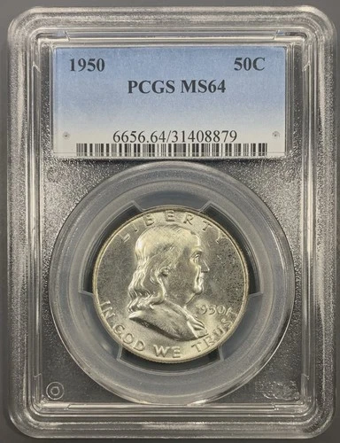 1950 PCGS MS64 Franklin Silver Half Dollar 50c - Lustrous Original