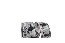 Spider Web Glitter Halloween Wired Edge Ribbon 2-1/2 Inch x 10 Yards White