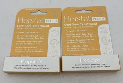 2 Herstat PLUS+ Cold Sore Treatment Treat Cold Sores Itch Pain Relief Exp 11/25