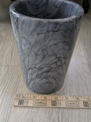  Gray/Black Marbled Marble Cylinder Wine Cooler utensil holder Polished 8 in