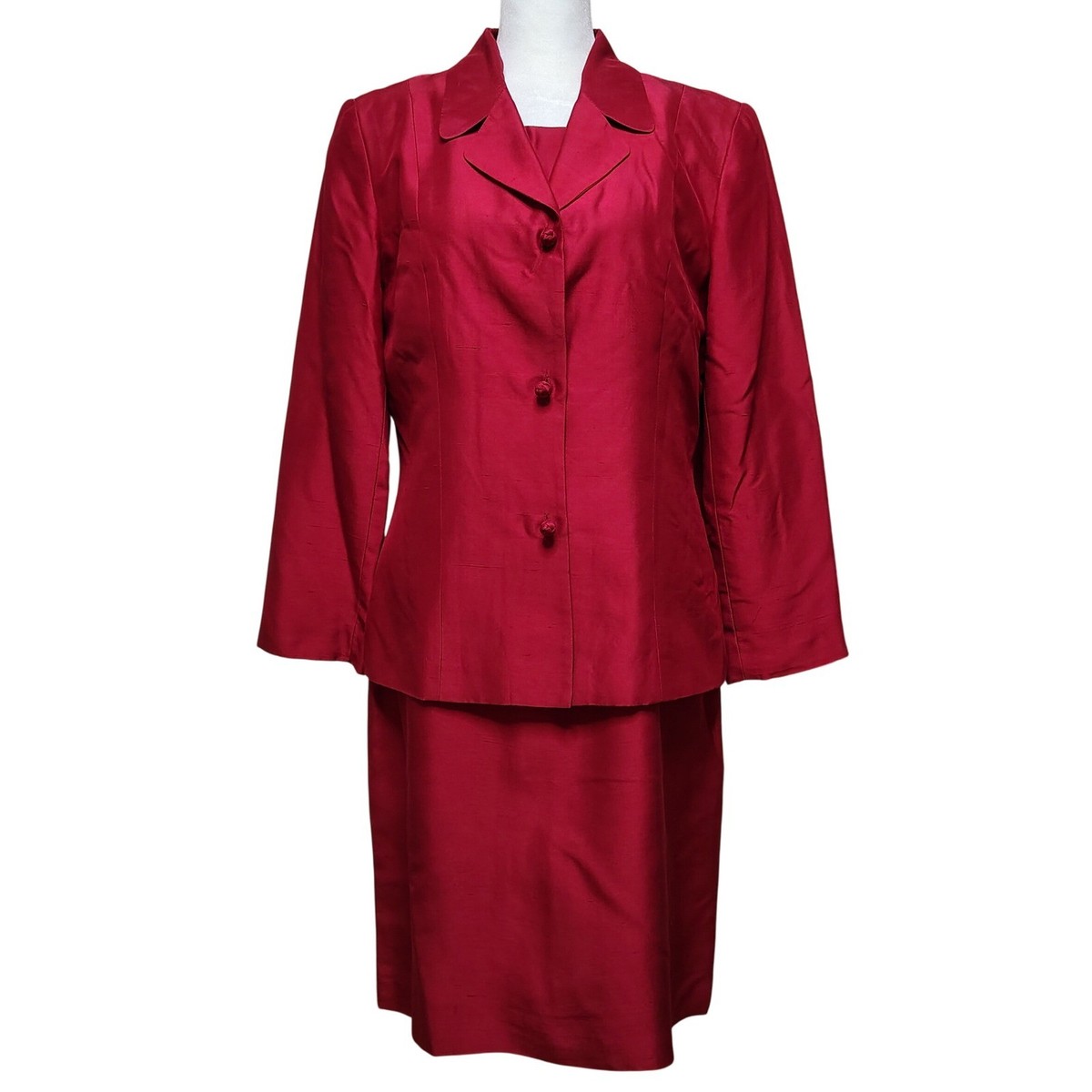 Coldwater Creek Womens Jacket Dress Set Women Petite 8 Red Silk Formal  Holiday