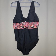 Black Floral One Piece Swimsuit Tummy Control Plus Size