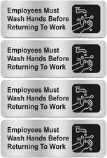 Employees Must Wash Hands before Returning to Work Sign, 4 Pack Rust Free Brus