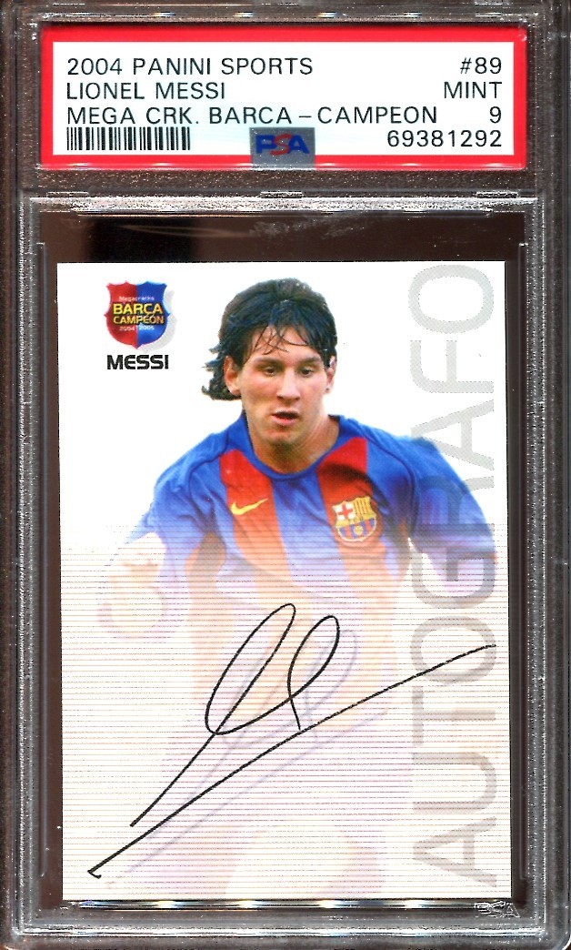Lionel Messi 2004 Panini Mega Cracks Barca Campeon #89 RC PSA 9