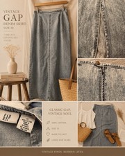 Vintage GAP Denim Maxi Skirt Size 10 100 Cotton Light Wash Y2K Side Zip Midi
