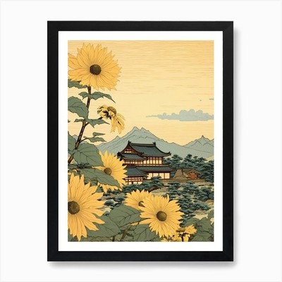 Himawari Sonnenblume Japanisch Botanisch Gerahmtes Wandbild Poster Leinwanddruck Bild