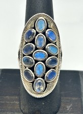 925 Sterling Silver Labradorite Statement Ring Size 7.75