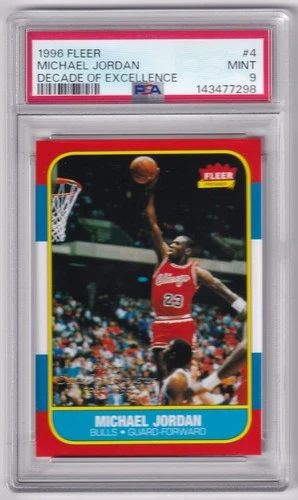 MICHAEL JORDAN 1996 FLEER DECADE OF EXCELLENCE INSERT CARD #4 GRADED PSA 9 MINT