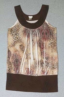 Studio Y Y2K Sleeveless Blouse Womens Size Medium Brown Leopard Print Paisley...