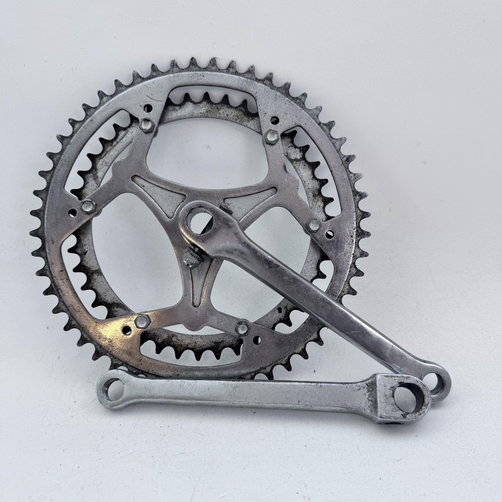 Vintage Double Chainring Bicycle Crankset Cottered Steel Cra
