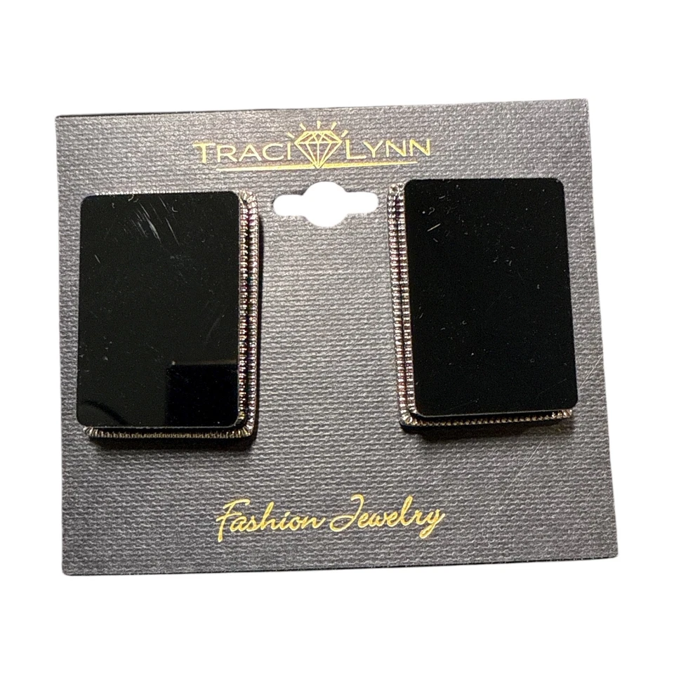 TRACI LYNN Gold Tone Chunky Black  & Crystal Bib Necklace & Earrings TL447 - Image 4 of 4