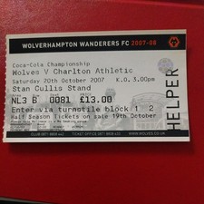 WOLVERHAMPTON WANDERERS v CHARLTON ATHLETIC MATCH TICKET 2008/9
