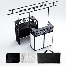 Portable DJ Booth,Foldable DJ Table Stand with Light Stand White  Black