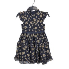 Janie and Jack Floral Tiered Dress Glitter Ruffle Navy Gold Formal Party Girl 7