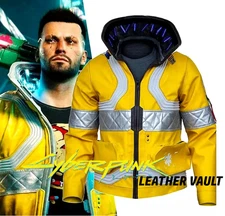 New Men's David Martinez Cyberpunk 2077 yellow Edgerunner cosplay leather jacket