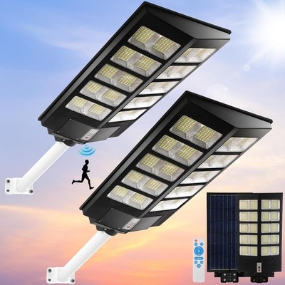 2pcs 8000W Commercial Solar Street Lights Dusk to Dawn Outdoor Wide Angle Lamp