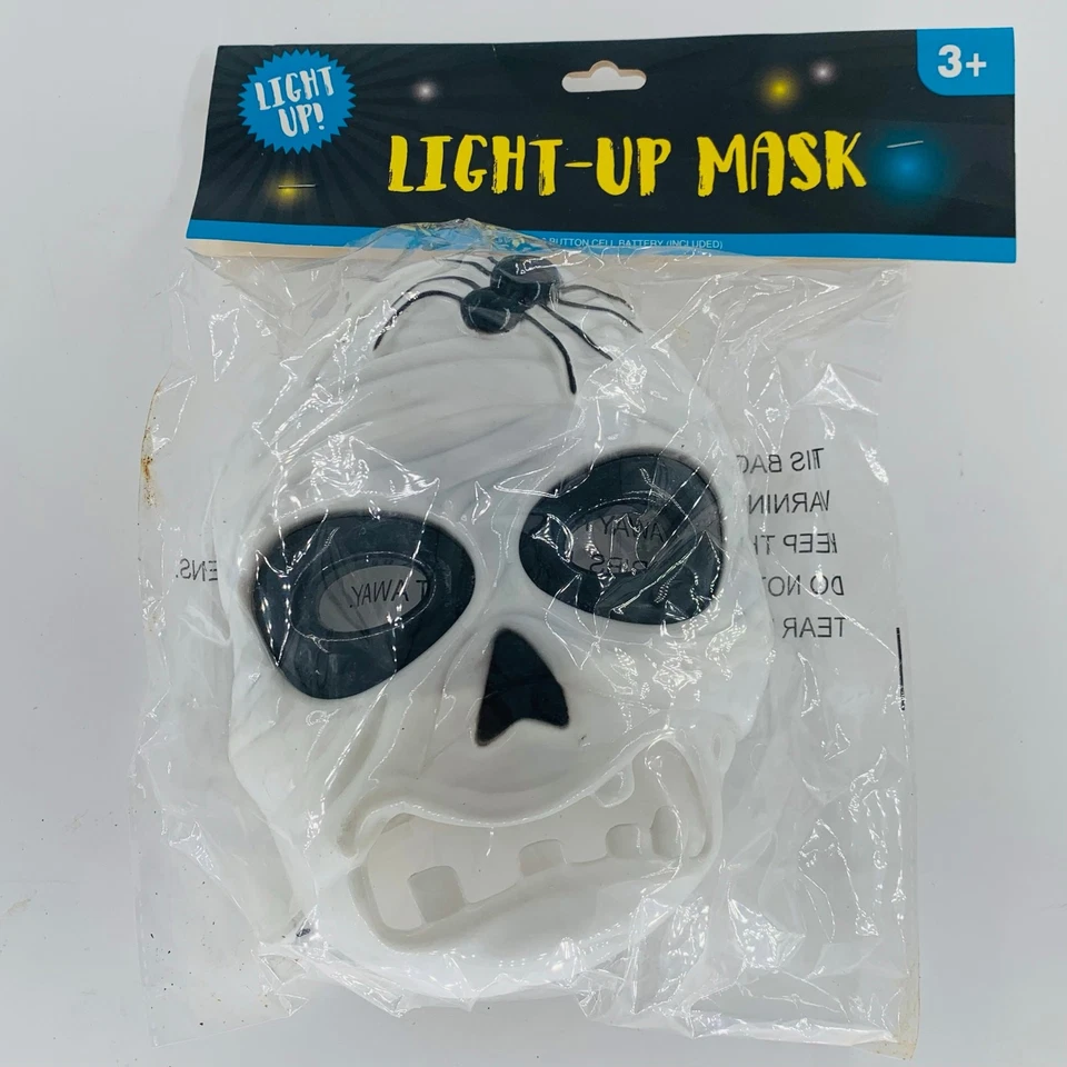 Máscara facial iluminada para niños Halloween blanca negra calavera batería frontal Foto 4 de 4