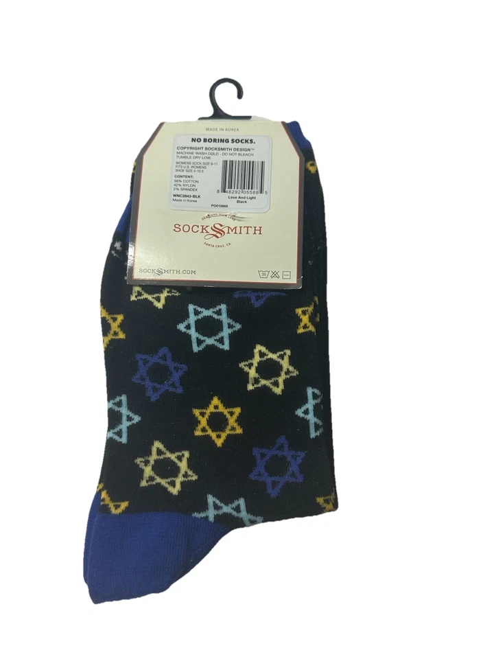 Calcetines Socksmith Hanukkah Mujer’s Crew Love & Light Menorá Estrellas de David Nuevos con Etiquetas Foto 2 de 4