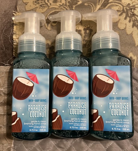 3 x Bath & Body Works PARADISE COCONUT Gentle Foaming Hand Soap 8.75 oz NEW! - Picture 2 of 3