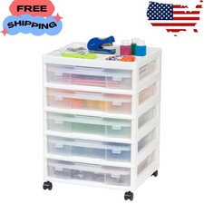 5 Drawers Scrapbook Plastic Rolling Storage Cart with Organizer Top with Casters