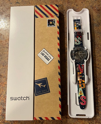 DESTINATION SWATCH Greetings from LAS VEGAS Nevada New in Box SUOK137-034 ''RARE''