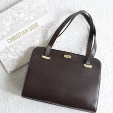Christian Dior Hand tote bag Leather Dark Brown Preowned Vintage From Japan