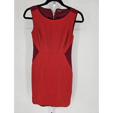Elie Tahari Womens Sz 0 Knee Length Sheath Dress Red Color Block Sleeveless
