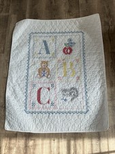 Vintage Handmade ABC  s Baby Blanket/Quilt Embroidered Alphabet